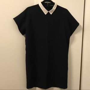 Zara Navy Blue Shift Dress with Crochet Collar